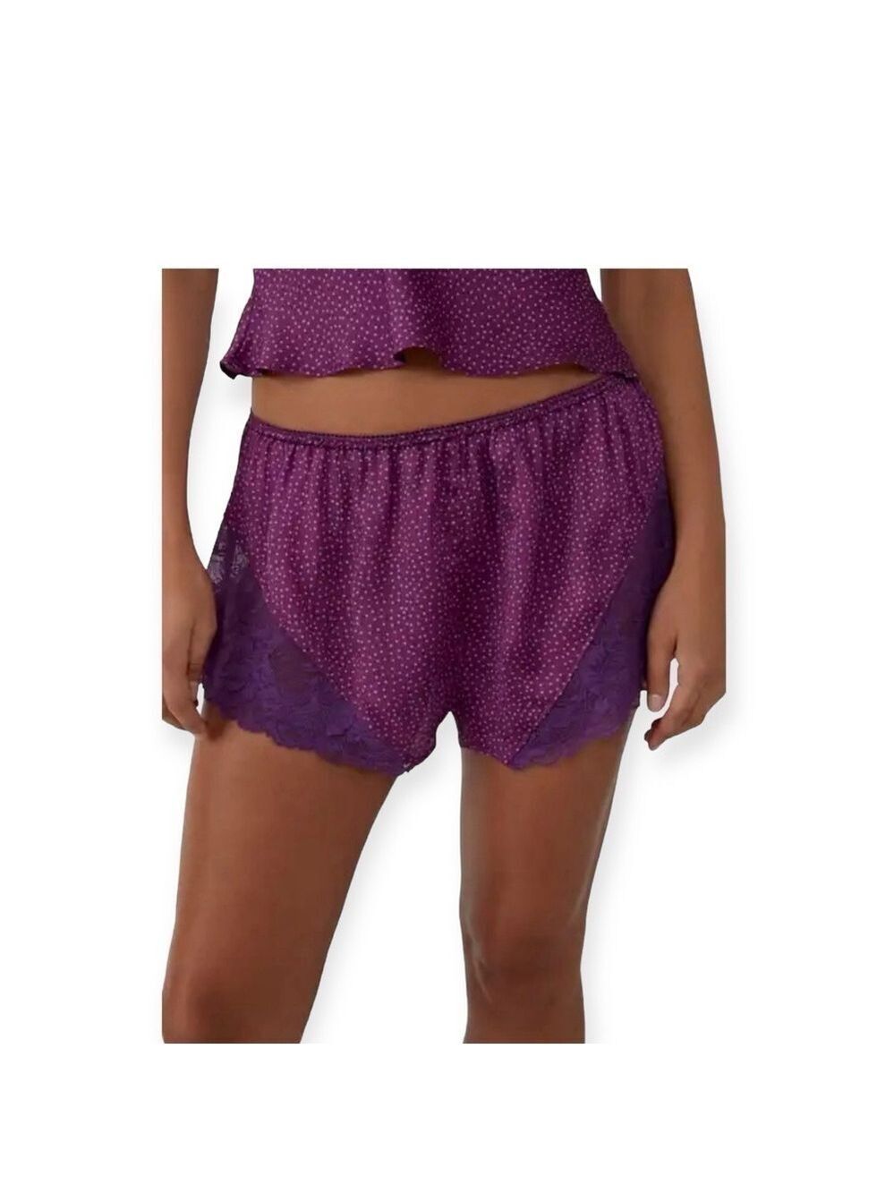 Free People Pajamas Shorts Dotted Lace Trim Summer Sleep Size S New Purple